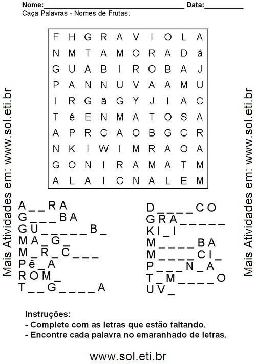 Atividades de Alfabetização, Matemática, Passatempos, Palavras