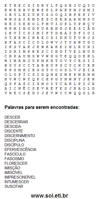 Caça Palavras Para Imprimir Com as Letras SC