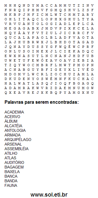 Caça Palavras Para Imprimir Com Substantivos Diversos Passatempo Grátis.  Passatemo Nº 80.