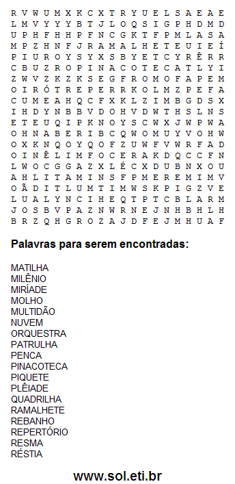 Jogo Caça Palavras Para Imprimir Com Substantivos Diversos Passatempo Grátis.  Passatemo Nº 83.