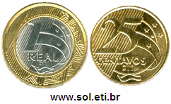 Moedas Totalizando 1 Real e 25 Centavos