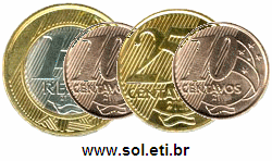 Moedas Totalizando 1 Real e 45 Centavos