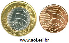 Moedas Totalizando 1 Real e 5 Centavos