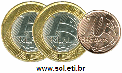 Moedas Totalizando 2 Reais e 10 Centavos