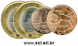 Moedas Totalizando 2 Reais e 15 Centavos