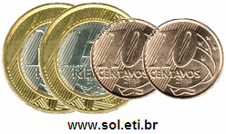 Moedas Totalizando 2 Reais e 20 Centavos