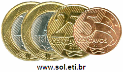 Moedas Totalizando 2 Reais e 30 Centavos