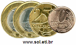 Moedas Totalizando 2 Reais e 35 Centavos