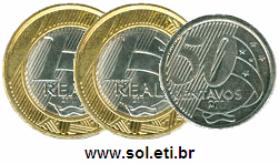 Moedas Totalizando 2 Reais e 50 Centavos