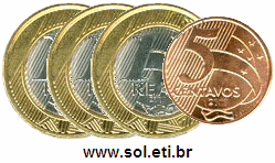 Moedas Totalizando 3 Reais e 5 Centavos